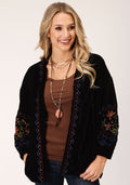 Womens Black Velvet Open Front Jacket