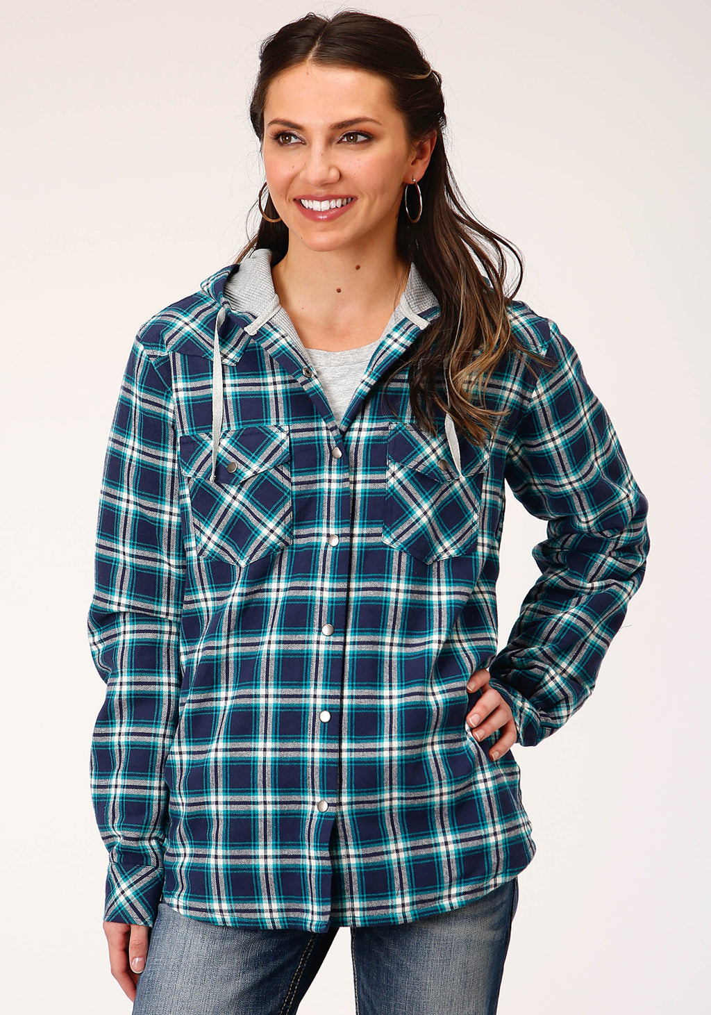 Womens Long Sleeve Snap Thermal Lined Flannel Shirt Jacket