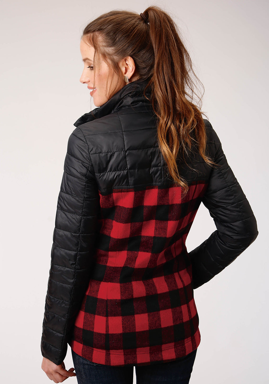 Womens Black Poly Filled Crushable  Zip Front Jacket