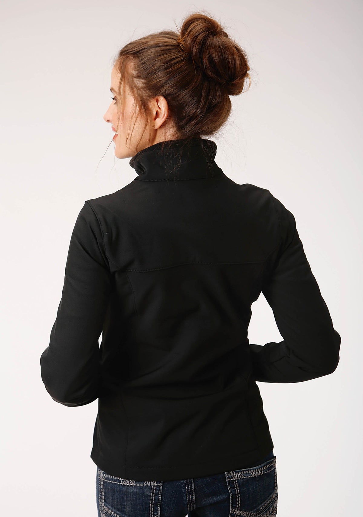 Womens Black Softshell With Black Lining Zip Front Jacket