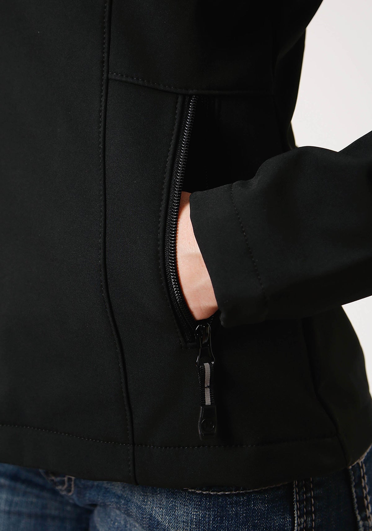 Womens Black Softshell With Black Lining Zip Front Jacket