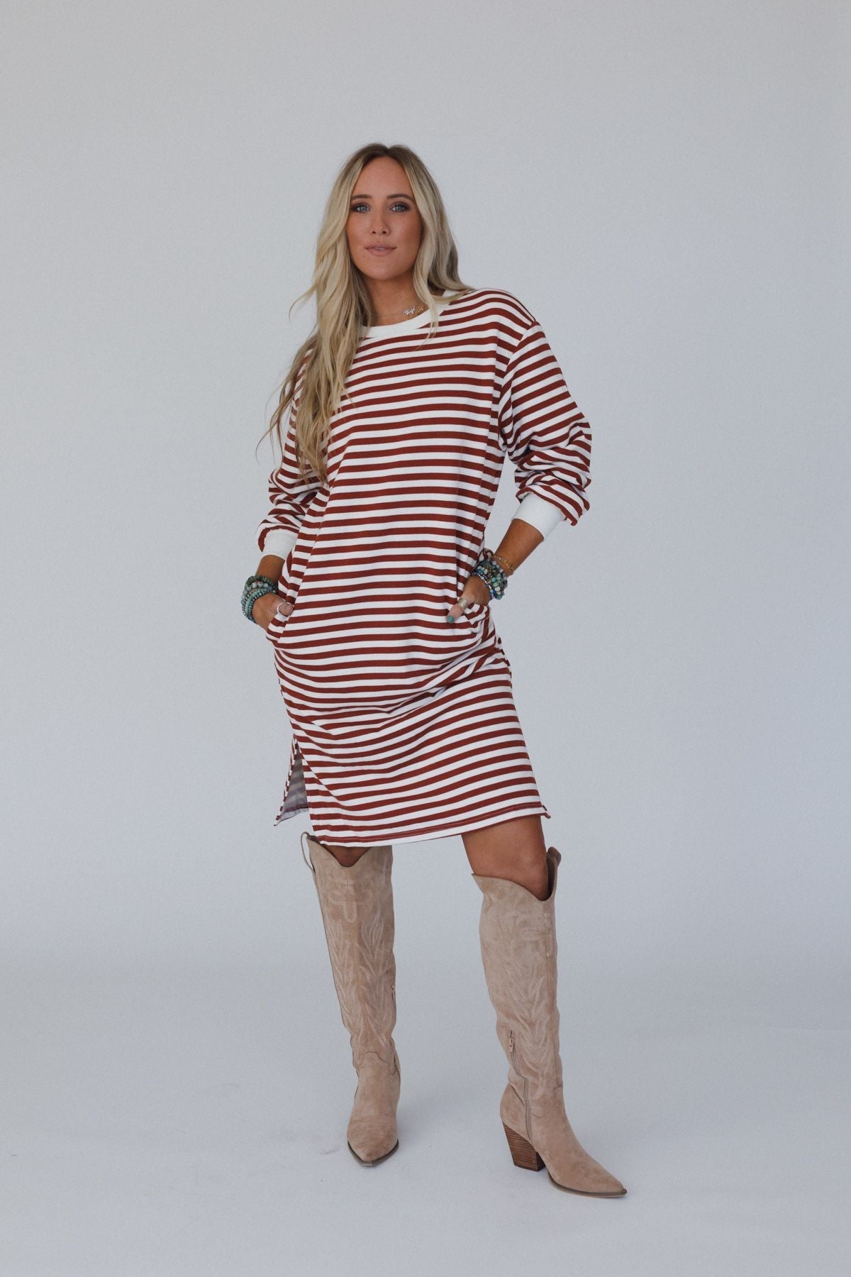 Coastal Stripes Midi Dress - Red Multi