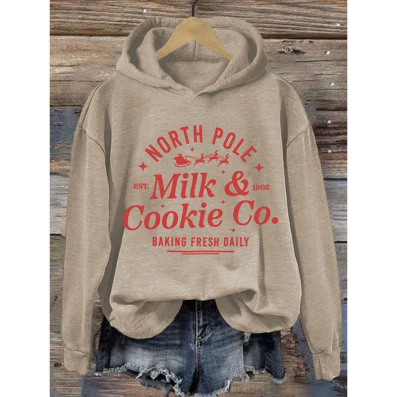 Women's Printed Hooded Long Sleeve Pullover Sweatshirt