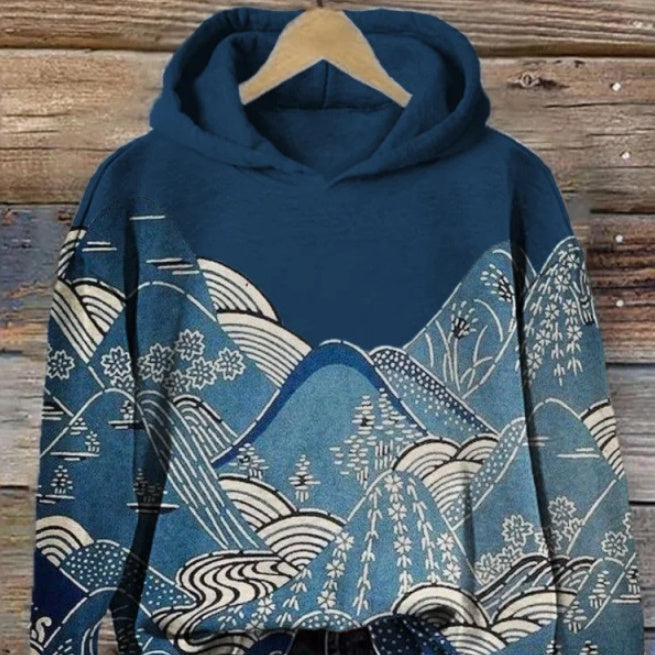 Women's Printed Hooded Long Sleeve Pullover Sweatshirt