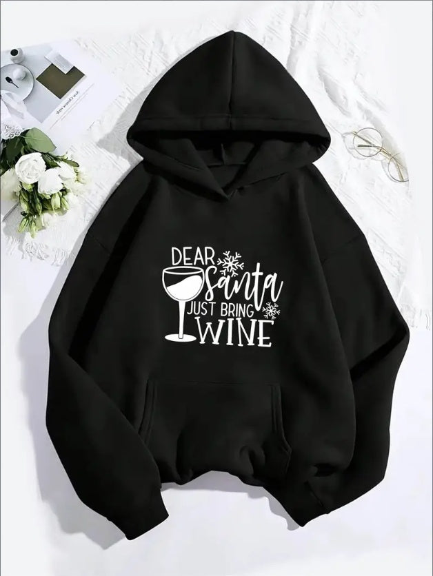 Women's Christmas Wine Hoodie ¨C Festive Holiday Pullover Sweatshirt