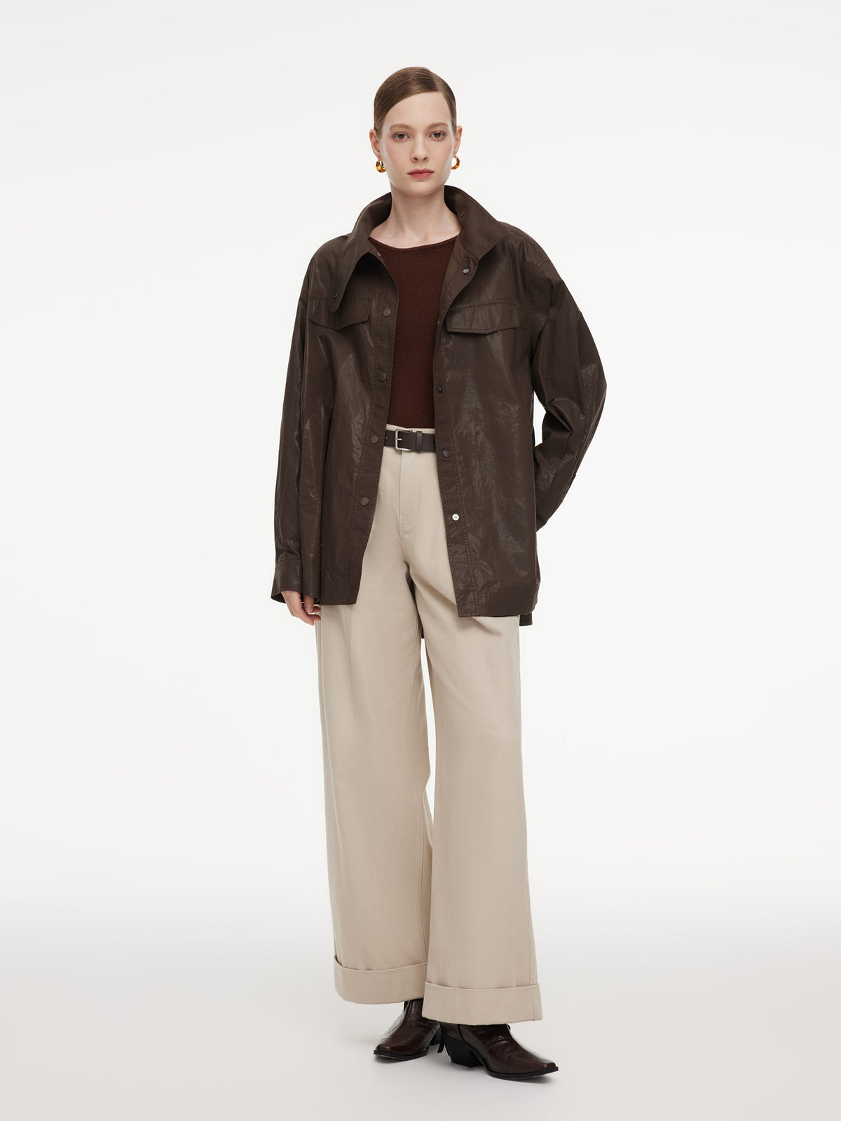 100% Cotton Stand Collar Women Mid Length Trench Coat With Belt