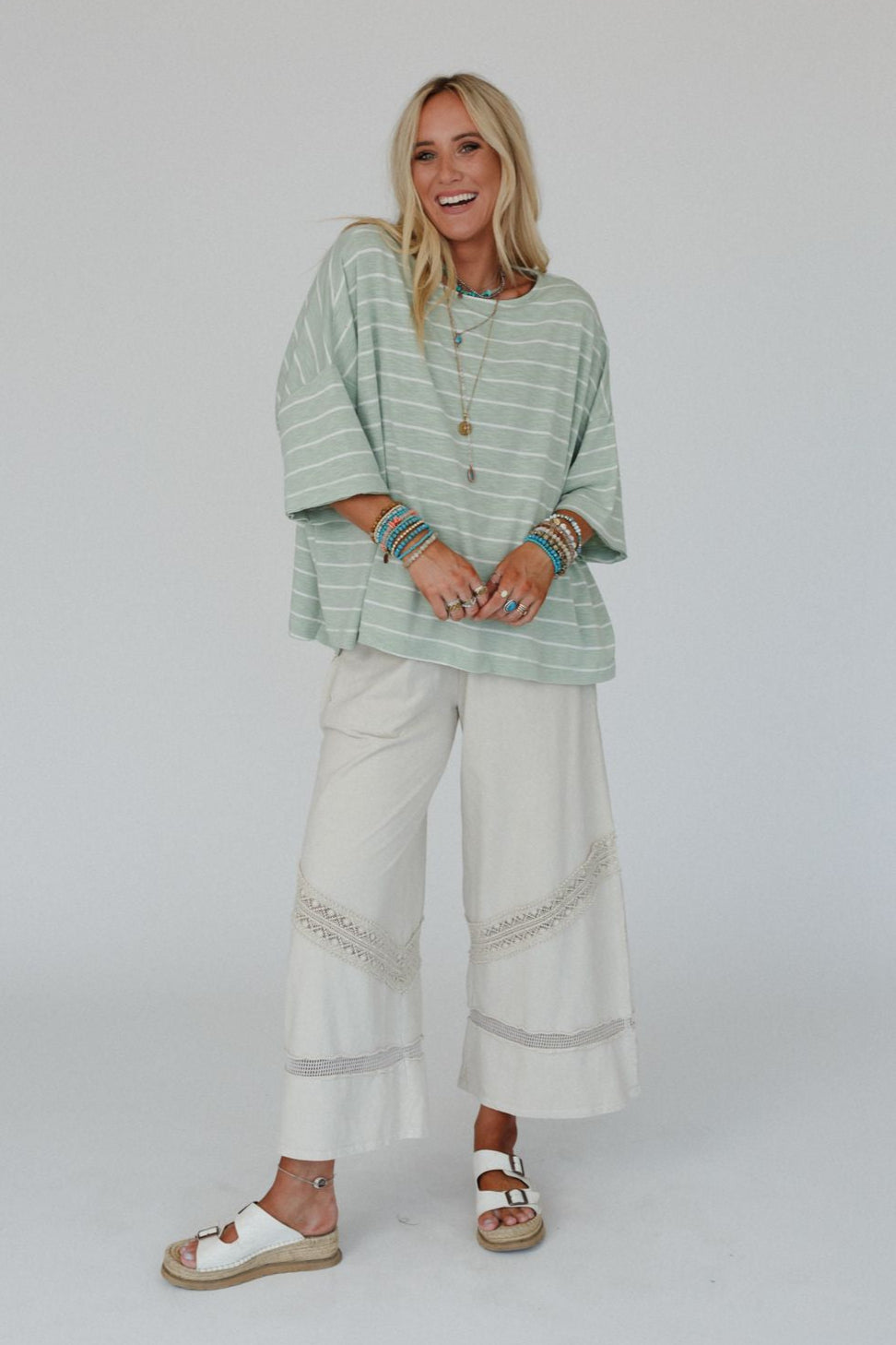 The Nest Dreamy Daze Striped Top - Sage