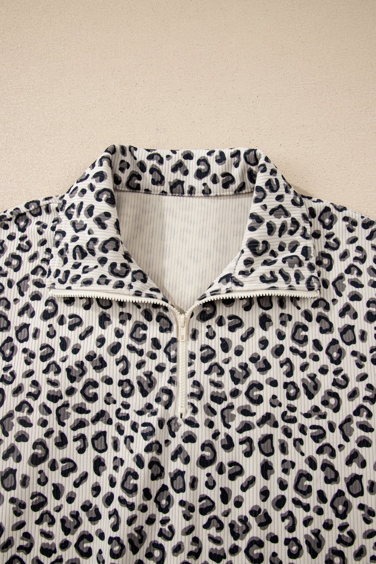 Leopard Corduroy Quarter-Zip Sweatshirt
