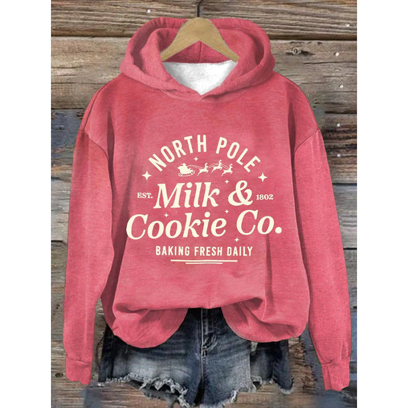 Women's Printed Hooded Long Sleeve Pullover Sweatshirt