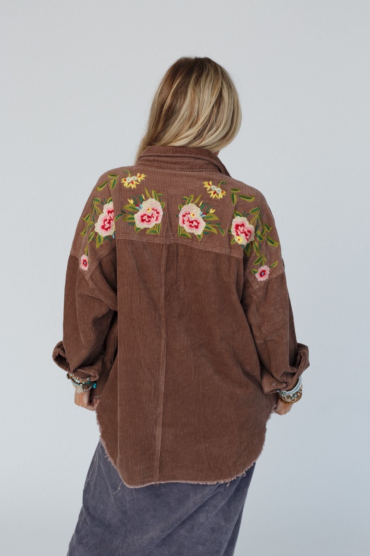 Gardener Embroidered Button Down Top - Mocha