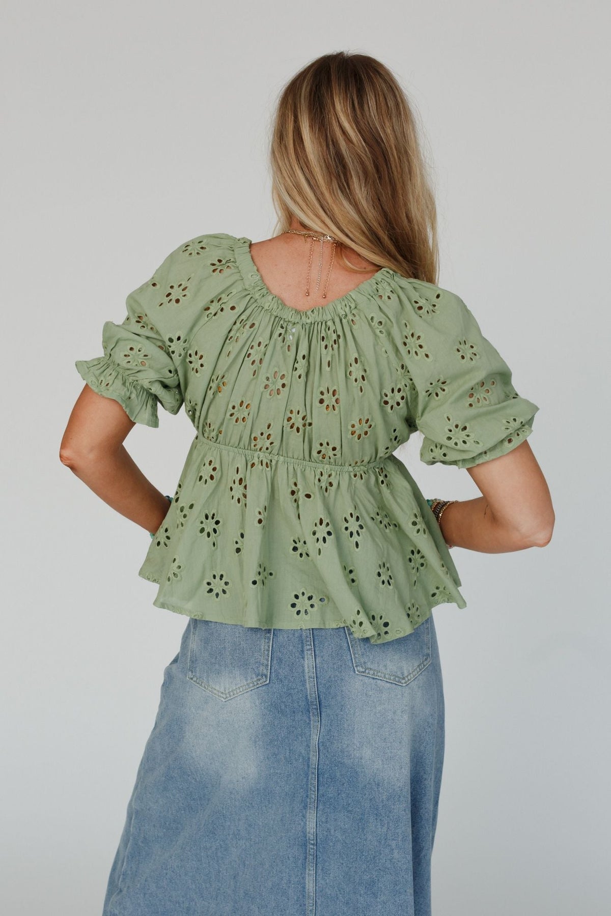 Let Love Embroidered Top - Sage