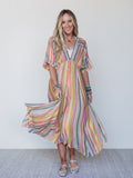 Island Tan V Neck Maxi Dress - Yellow Multi