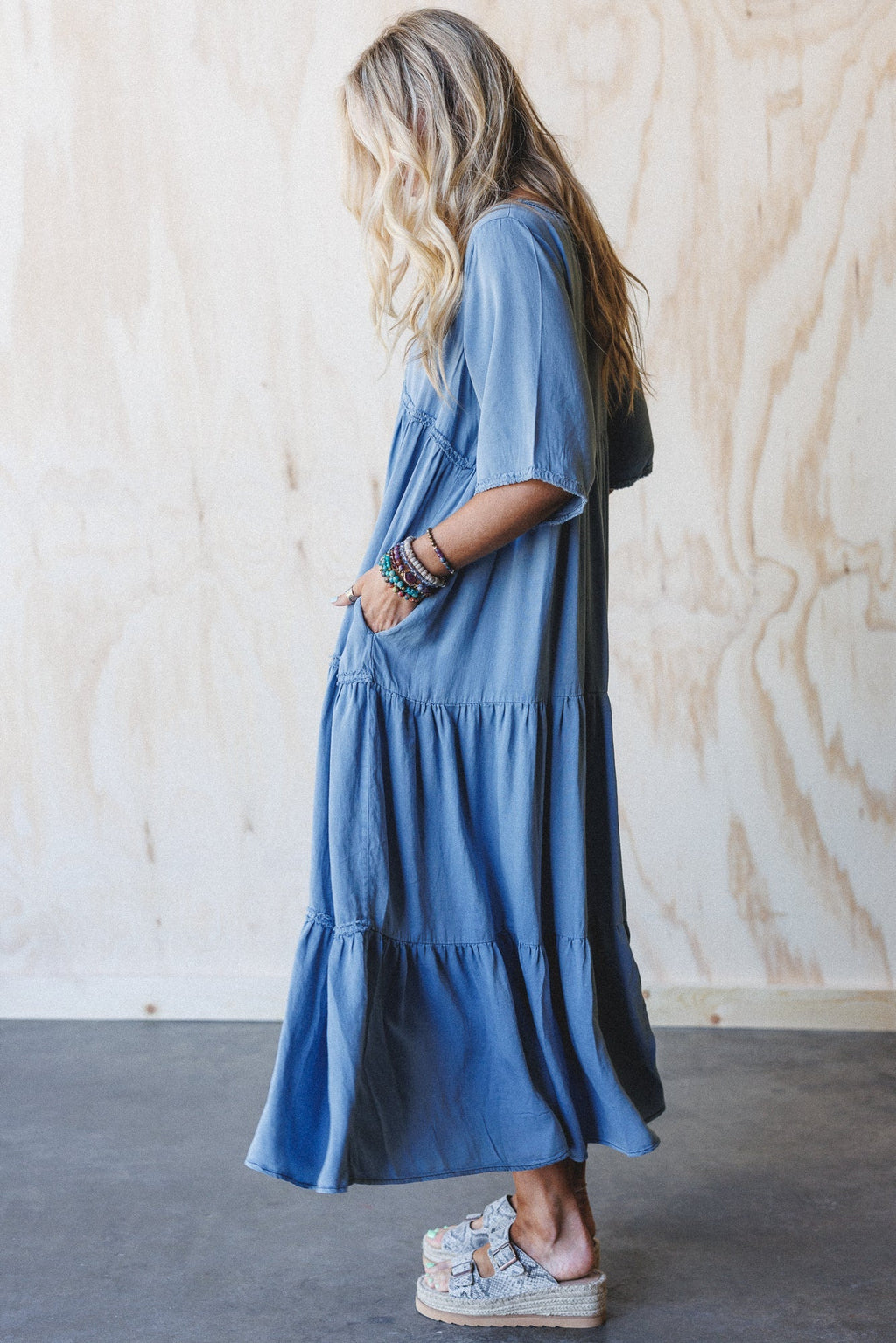 Fiona Tiered Maxi Dress - Light Denim