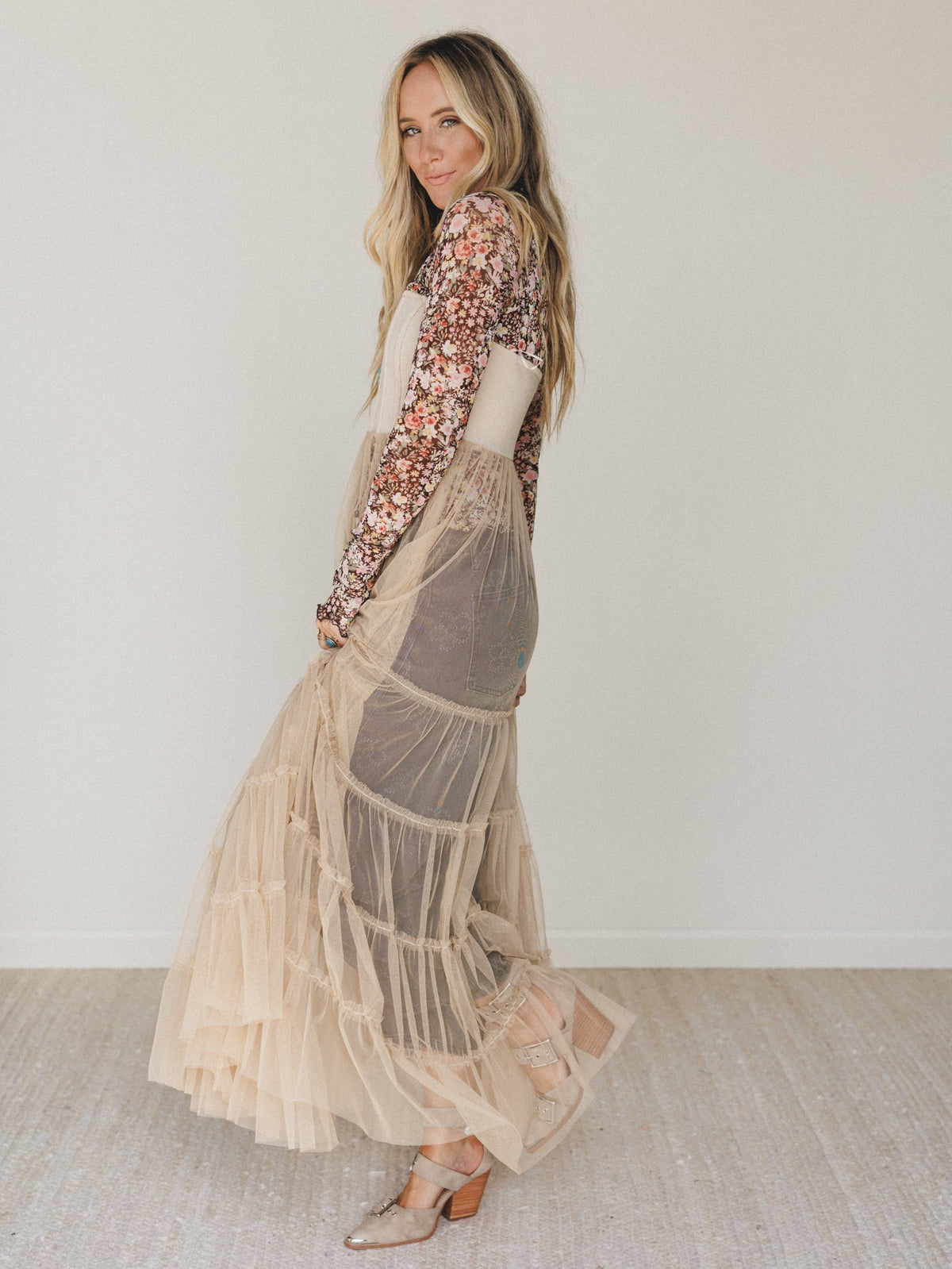 Blush Affair Tulle Maxi Dress - Sand