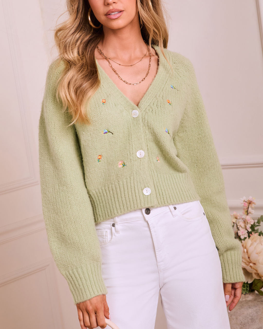 Delicate Glow Knit Embroidered Floral Cardigan