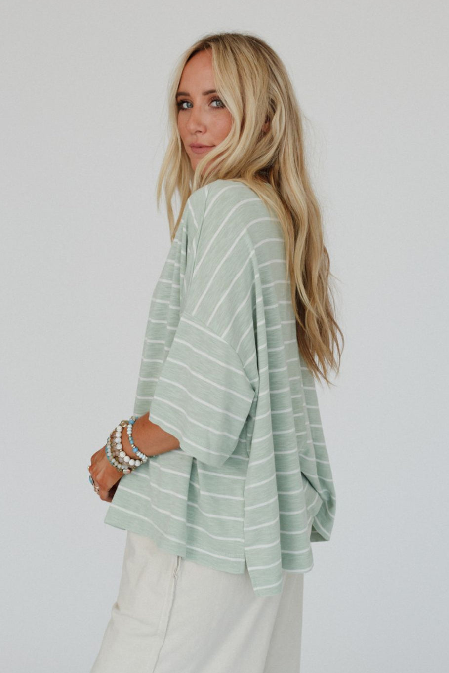 The Nest Dreamy Daze Striped Top - Sage