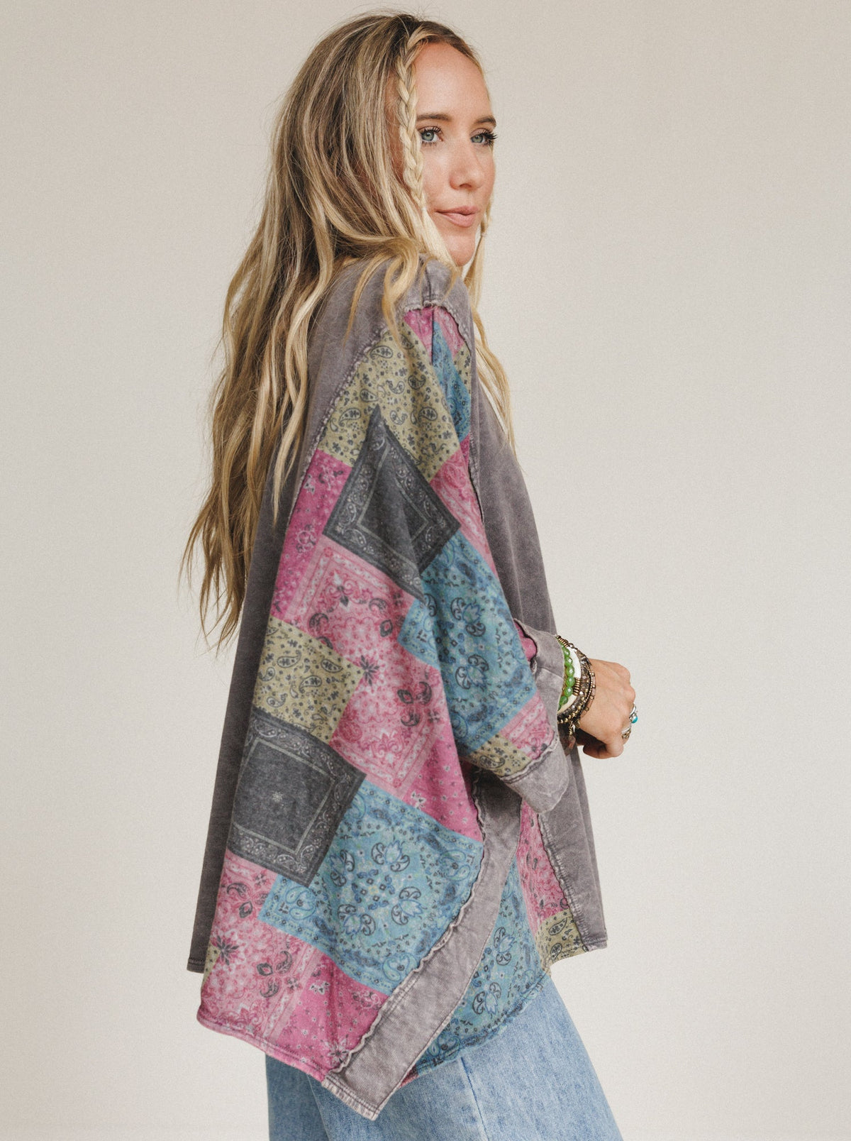 Stone Petal Mix Print Top - Charcoal