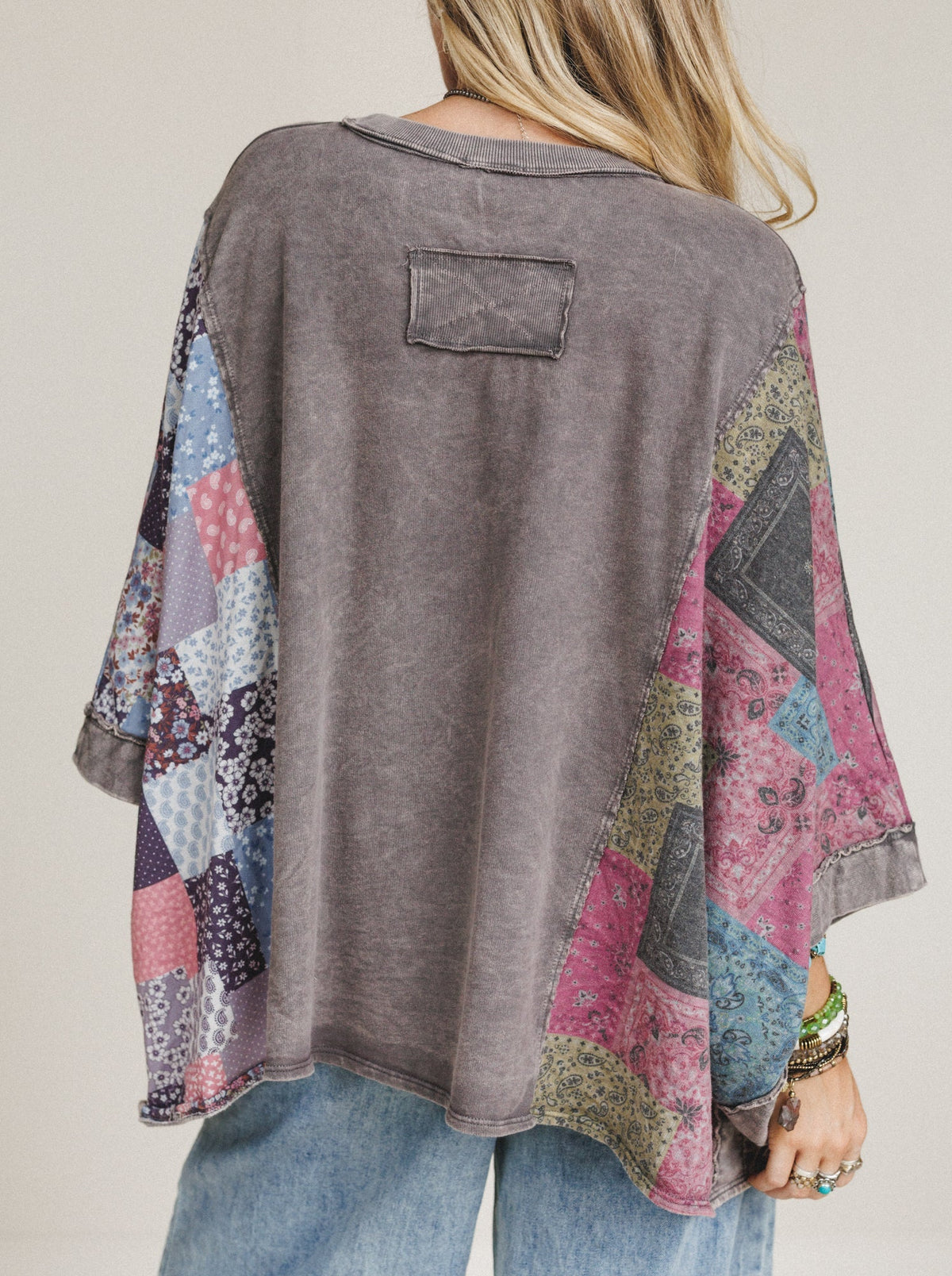 Stone Petal Mix Print Top - Charcoal