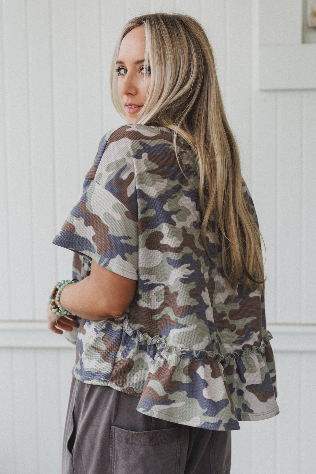The Nest Camouflage Muse Babydoll Top - Sage