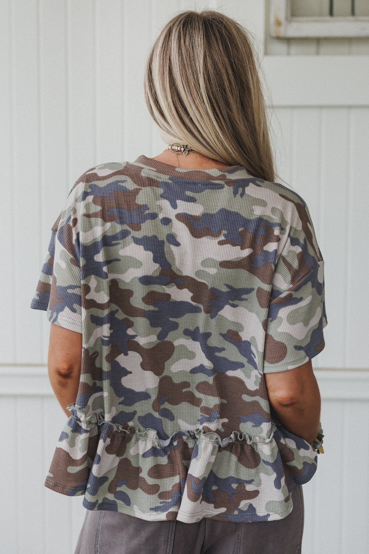 The Nest Camouflage Muse Babydoll Top - Sage