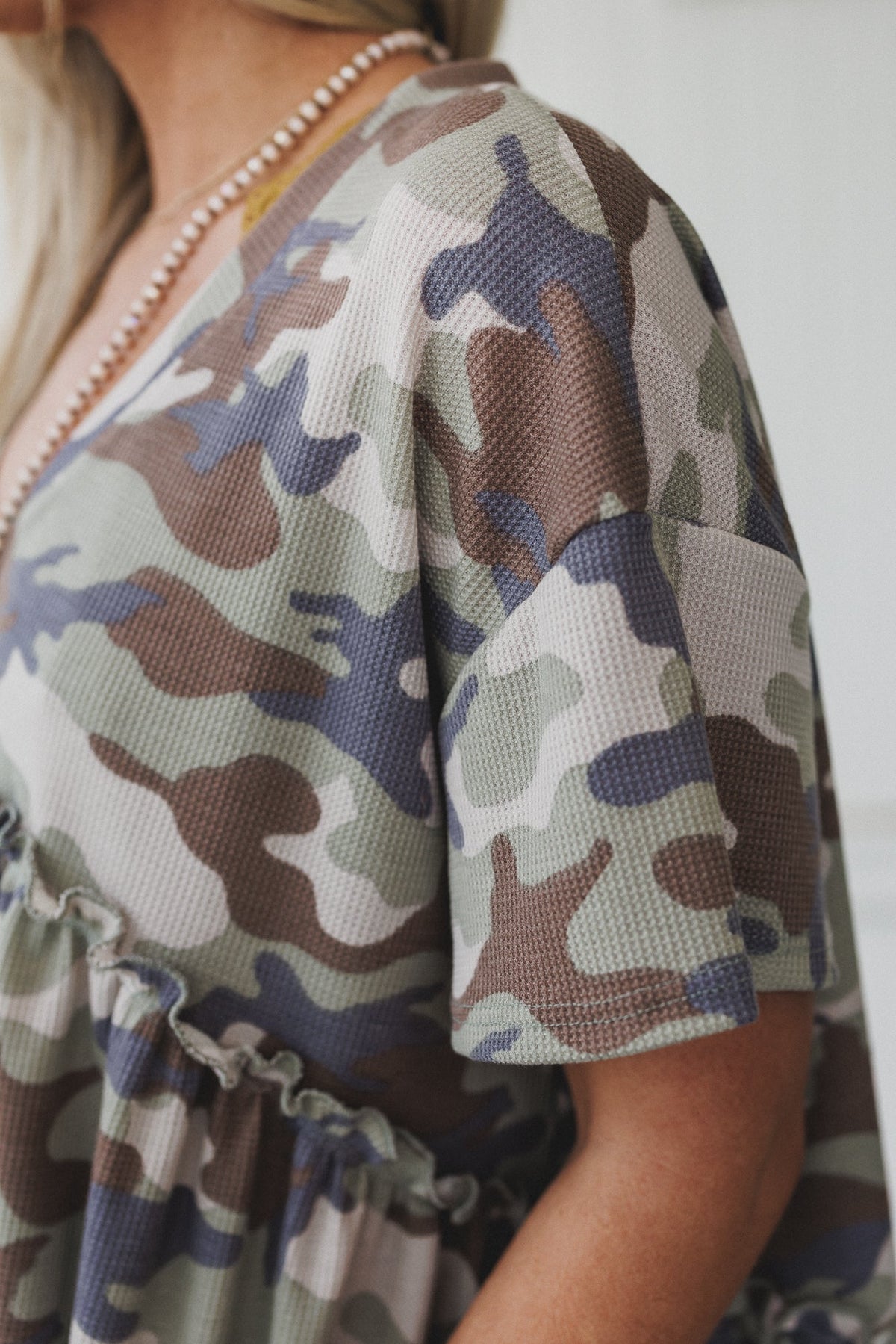 The Nest Camouflage Muse Babydoll Top - Sage