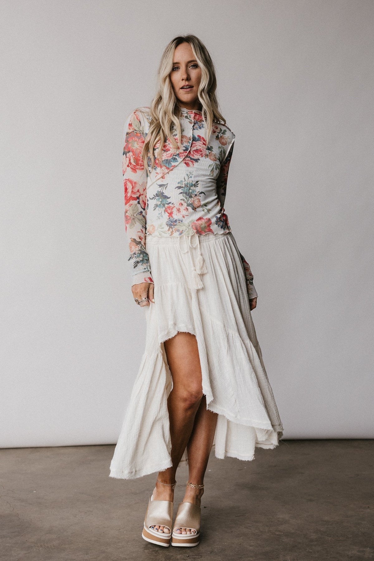 Rosebud Floral Top - Cream