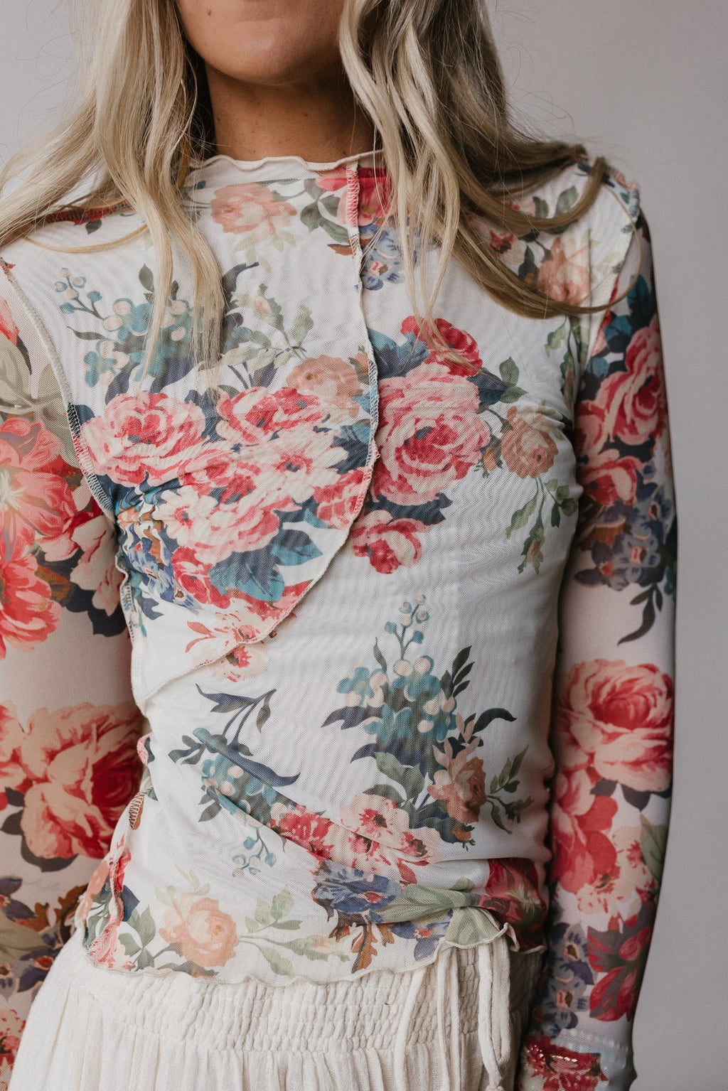 Rosebud Floral Top - Cream