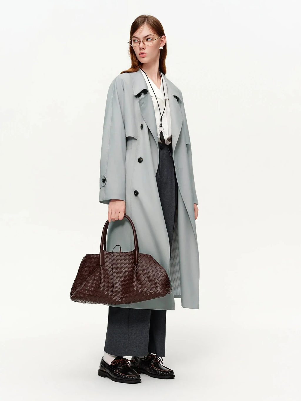 Women's Khaki Double-Breasted Trench Coat Classic Long Fit