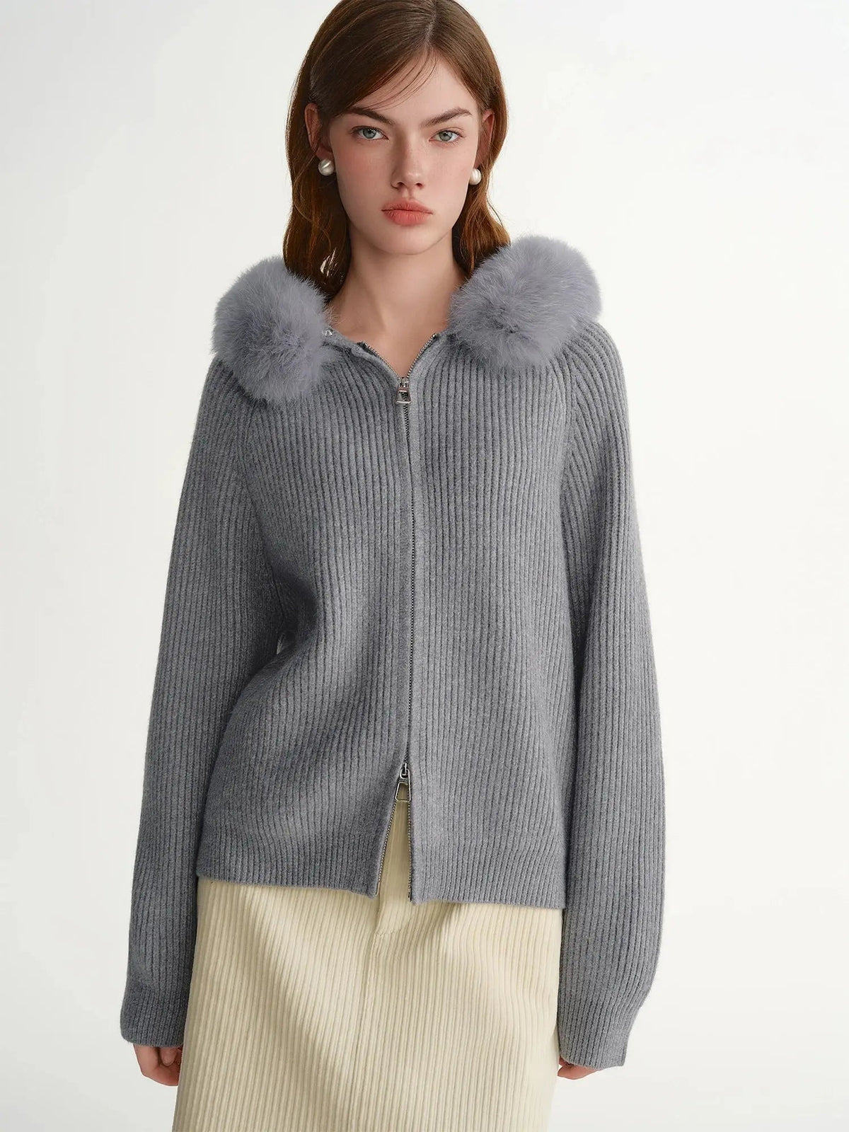 Women's Faux Fur Hooded Cardigan Winter Knit Outerwear