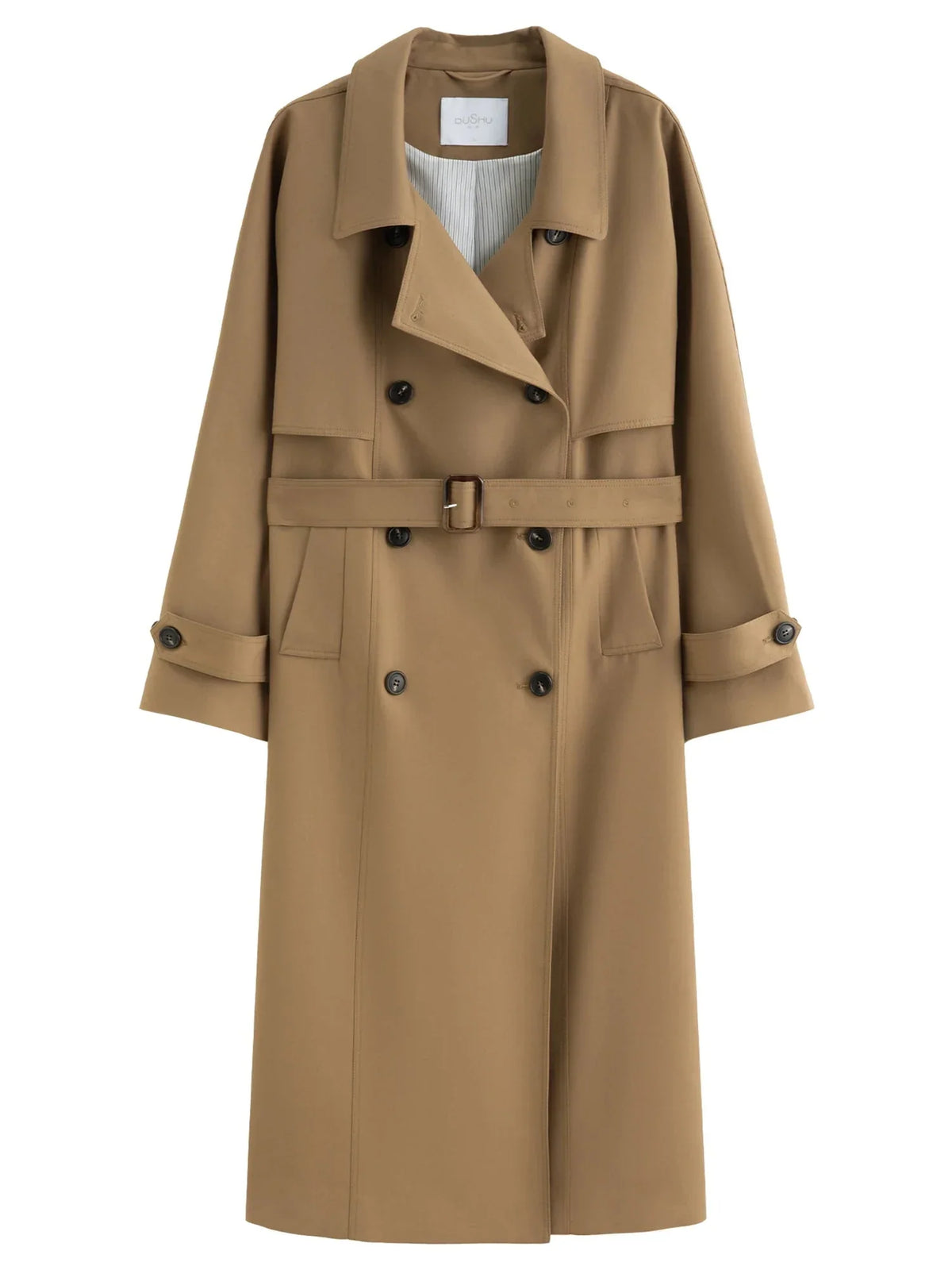 Women's Khaki Double-Breasted Trench Coat Classic Long Fit