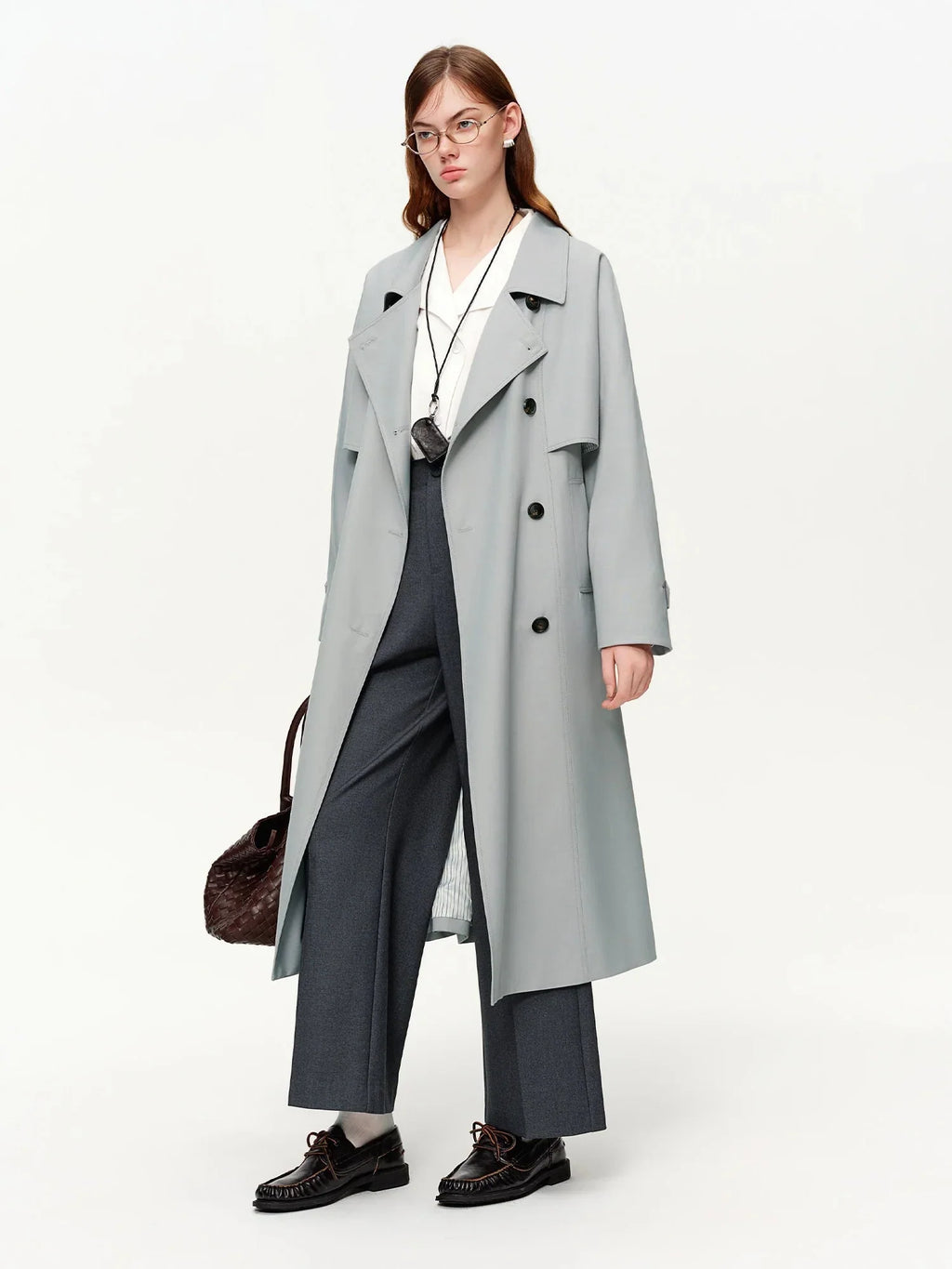 Women's Khaki Double-Breasted Trench Coat Classic Long Fit