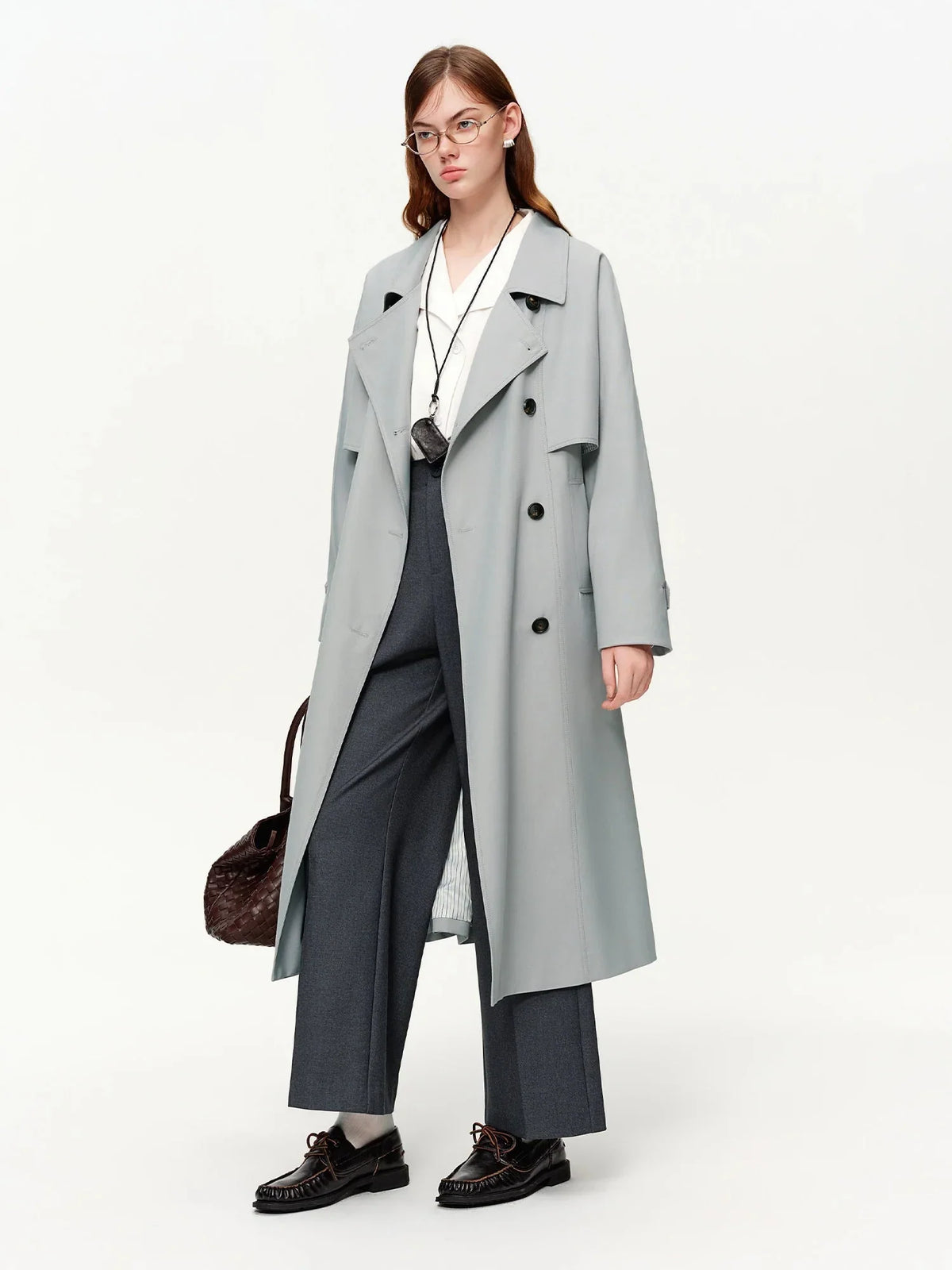 Women's Khaki Double-Breasted Trench Coat Classic Long Fit
