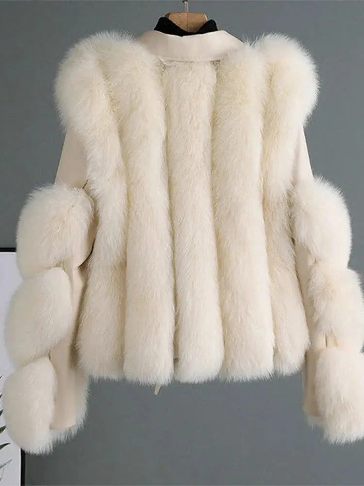 Long Sleeve Leather Jacket With Fluffy Soft Faux Fur