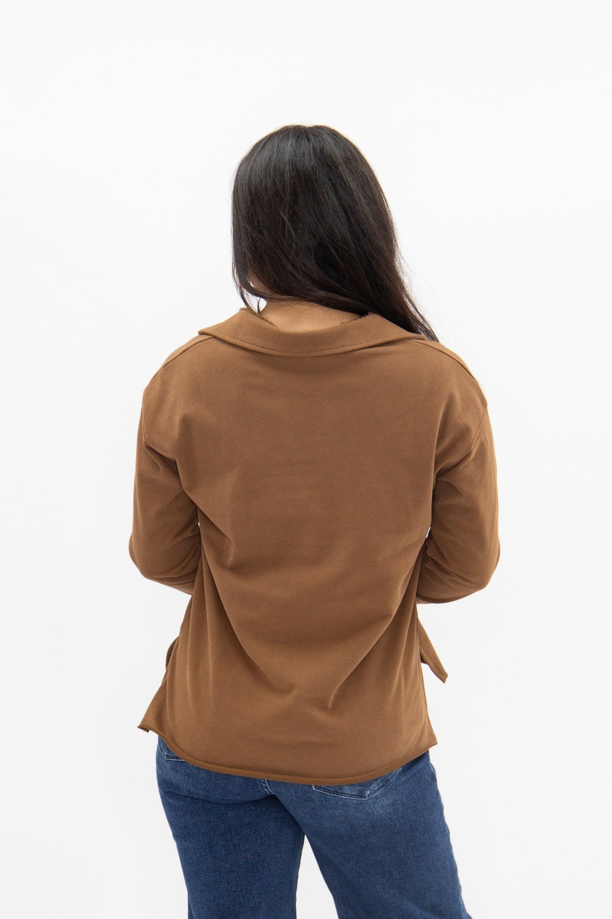 V-Neck Collared Pullover. Brown