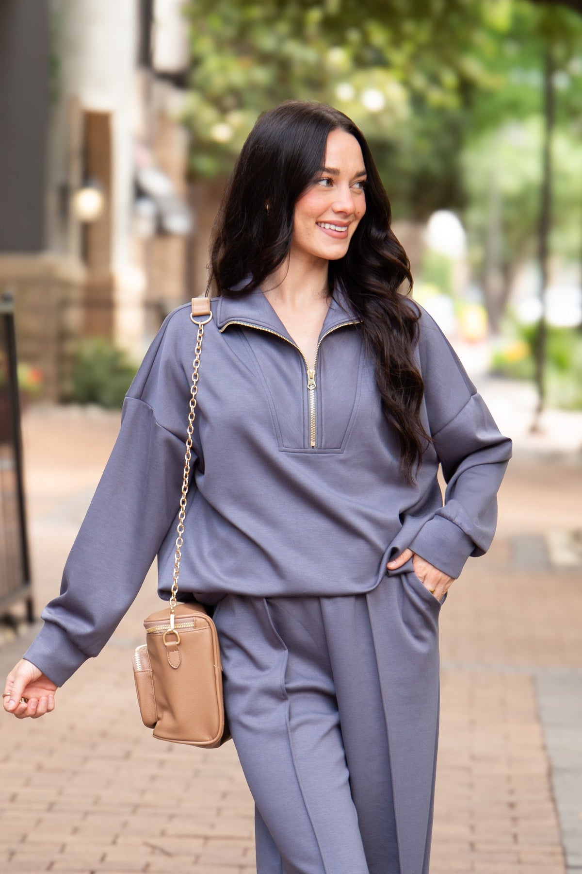 Butter Soft Quarter-Zip Top. Slate Blue