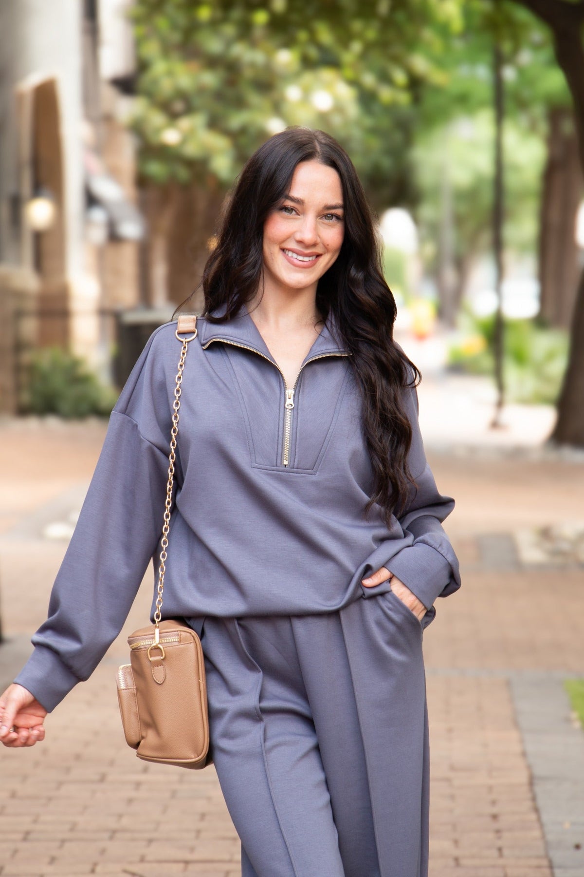 Butter Soft Quarter-Zip Top. Slate Blue