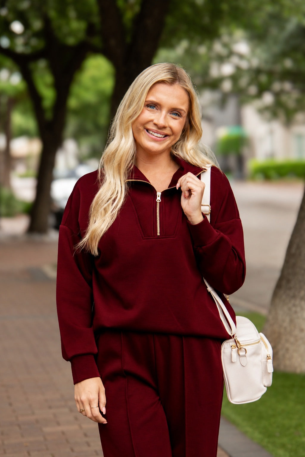 Butter Soft Quarter-Zip Top. Maroon