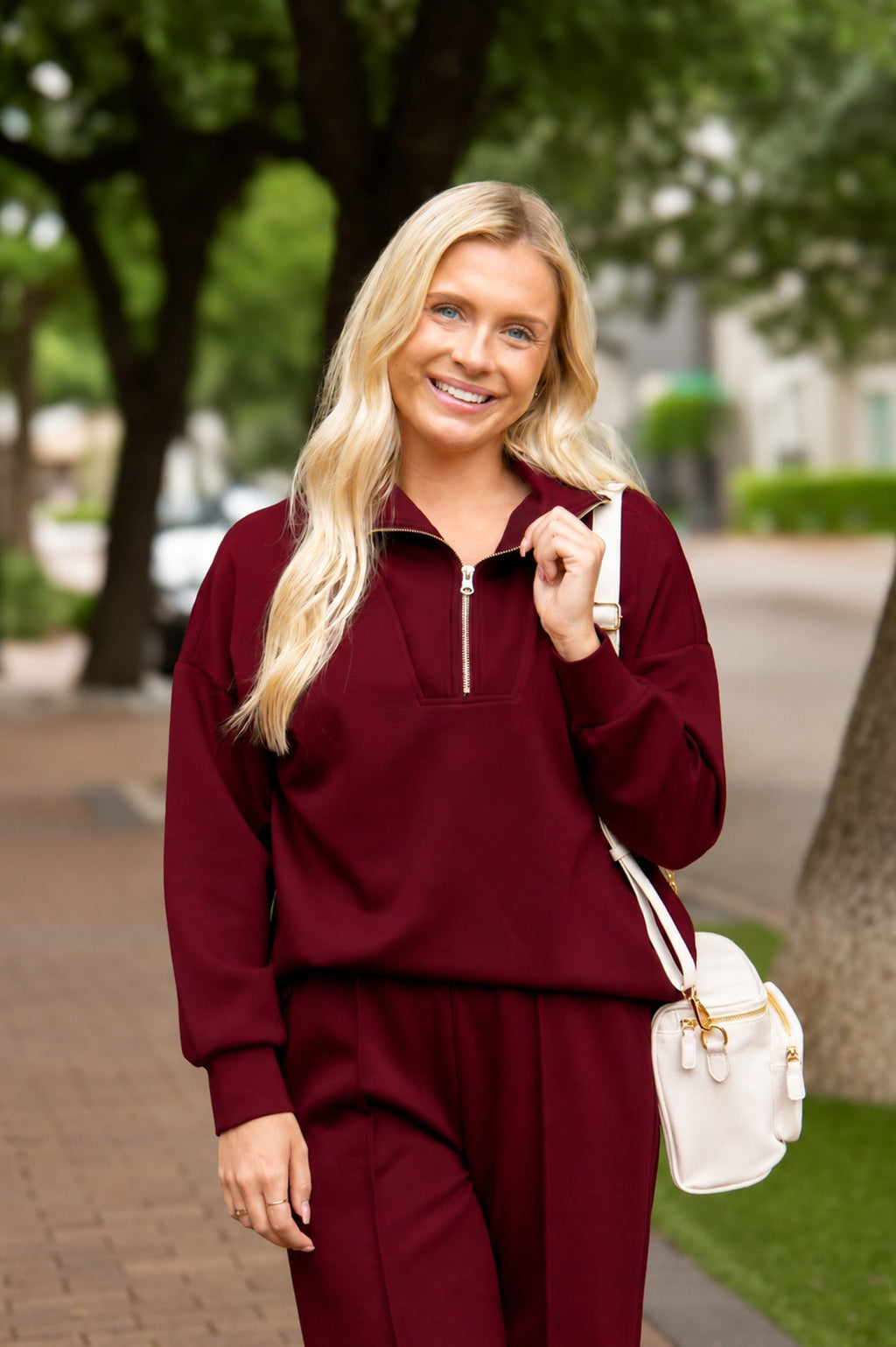 Butter Soft Quarter-Zip Top. Maroon