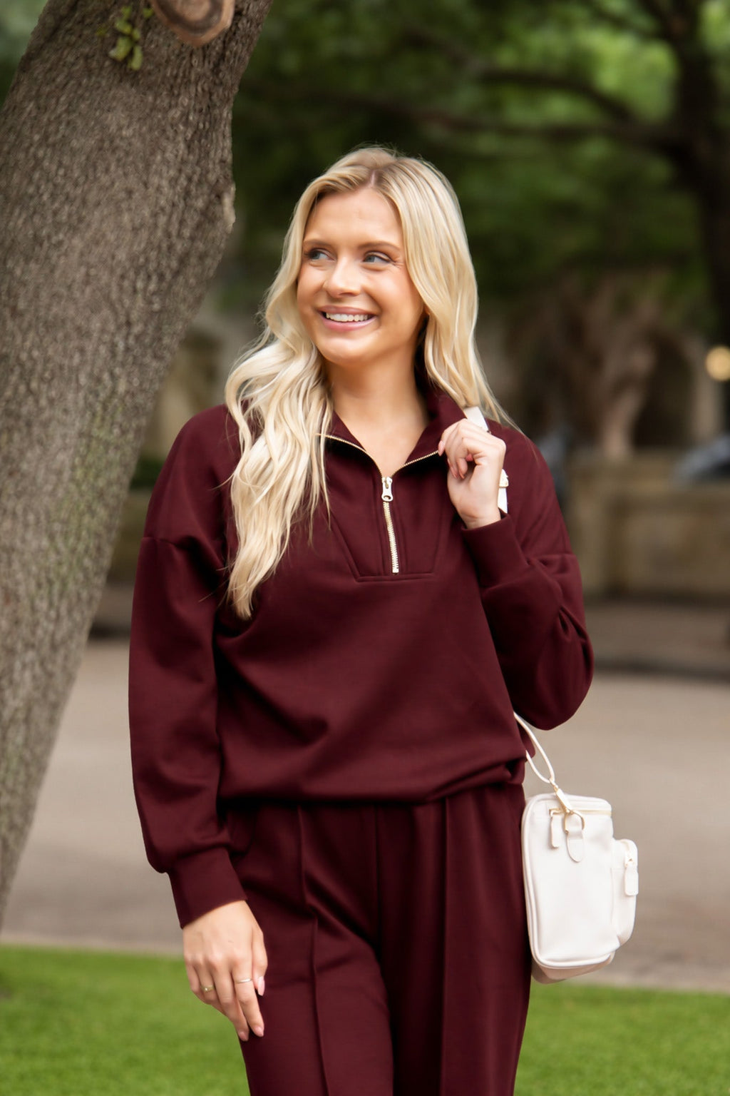 Butter Soft Quarter-Zip Top. Maroon