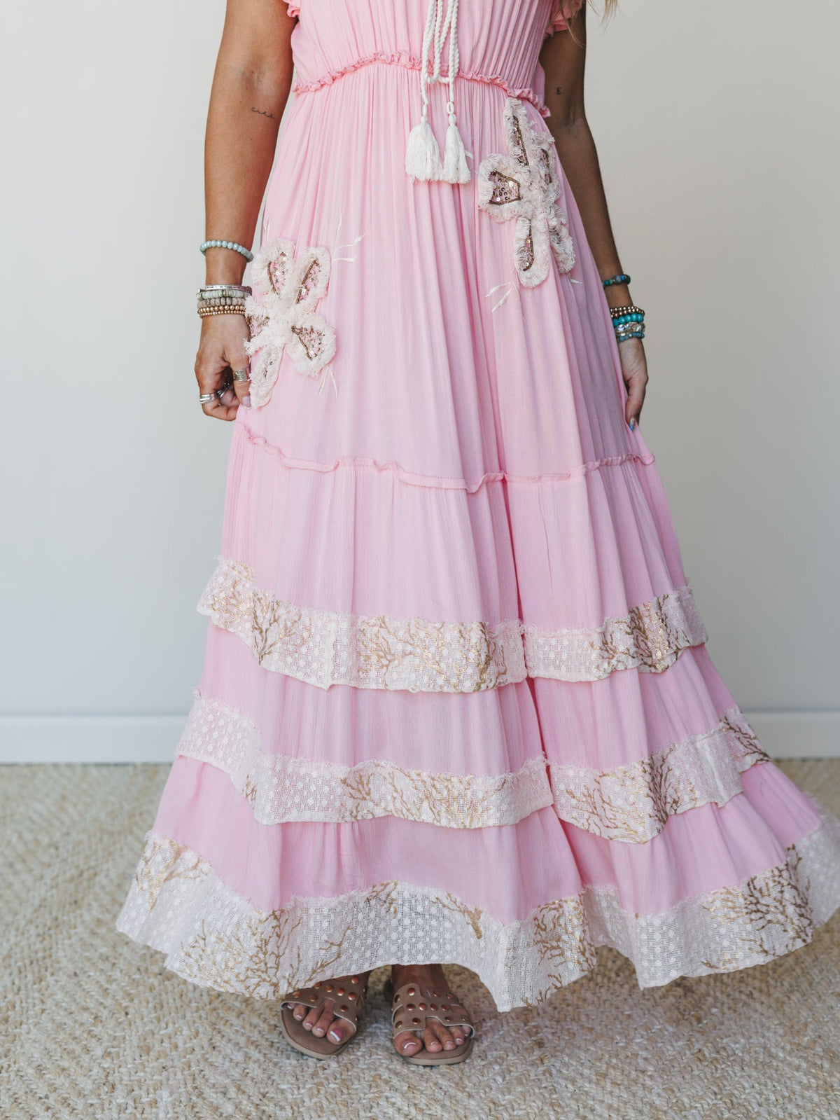 Flowery Night Maxi Dress - Pink