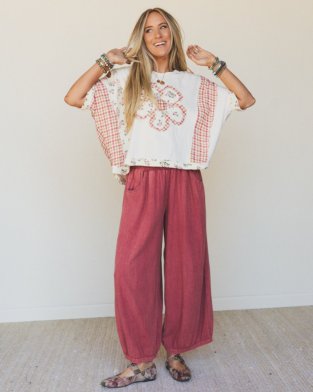 Crazy Daisy Floral Patch Top - Cream