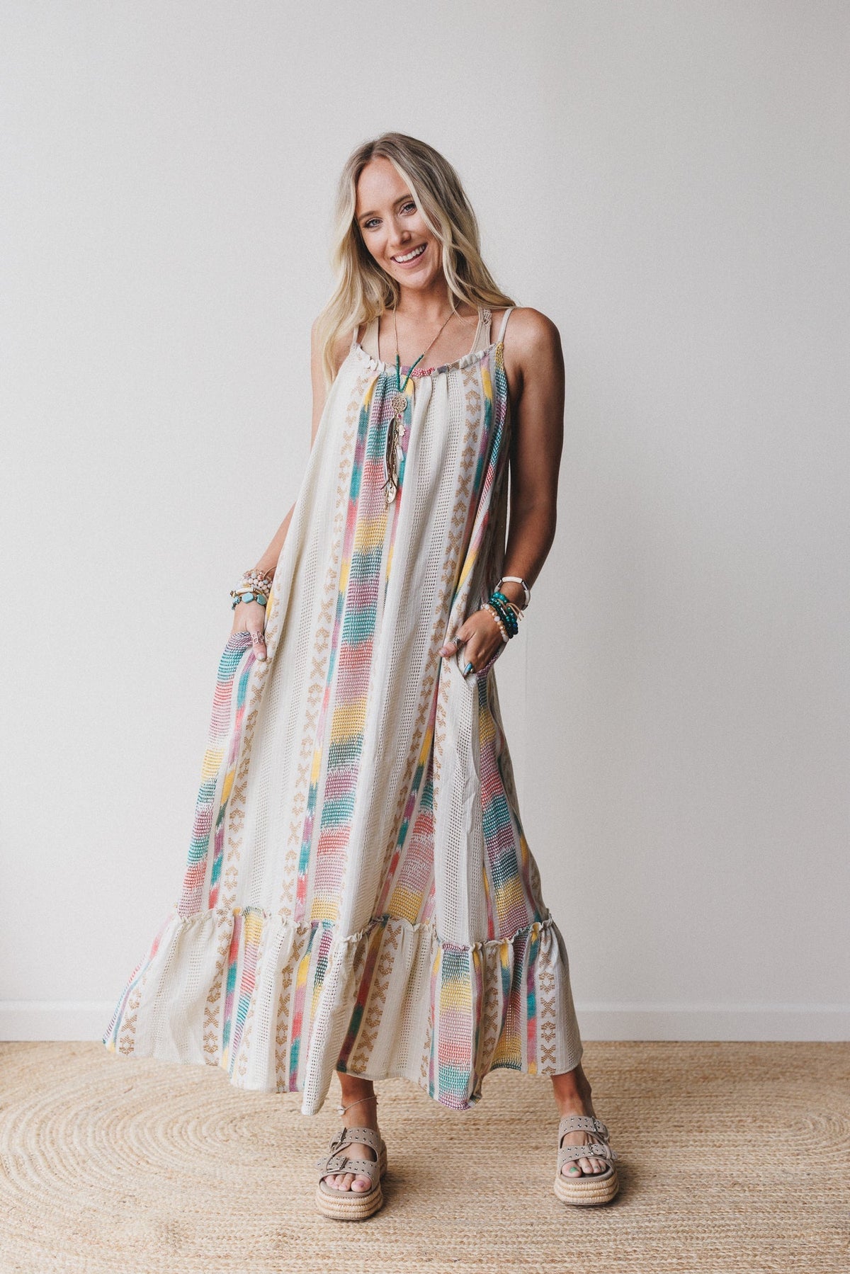 Goa Embroidered Maxi Dress - Cream Multi