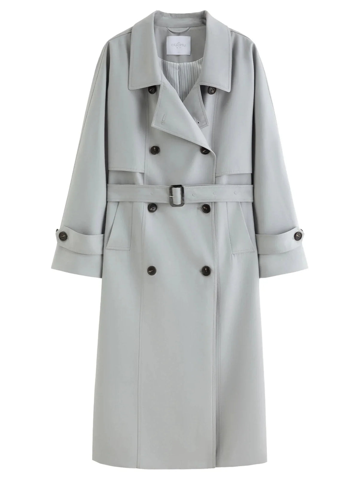 Women's Khaki Double-Breasted Trench Coat Classic Long Fit