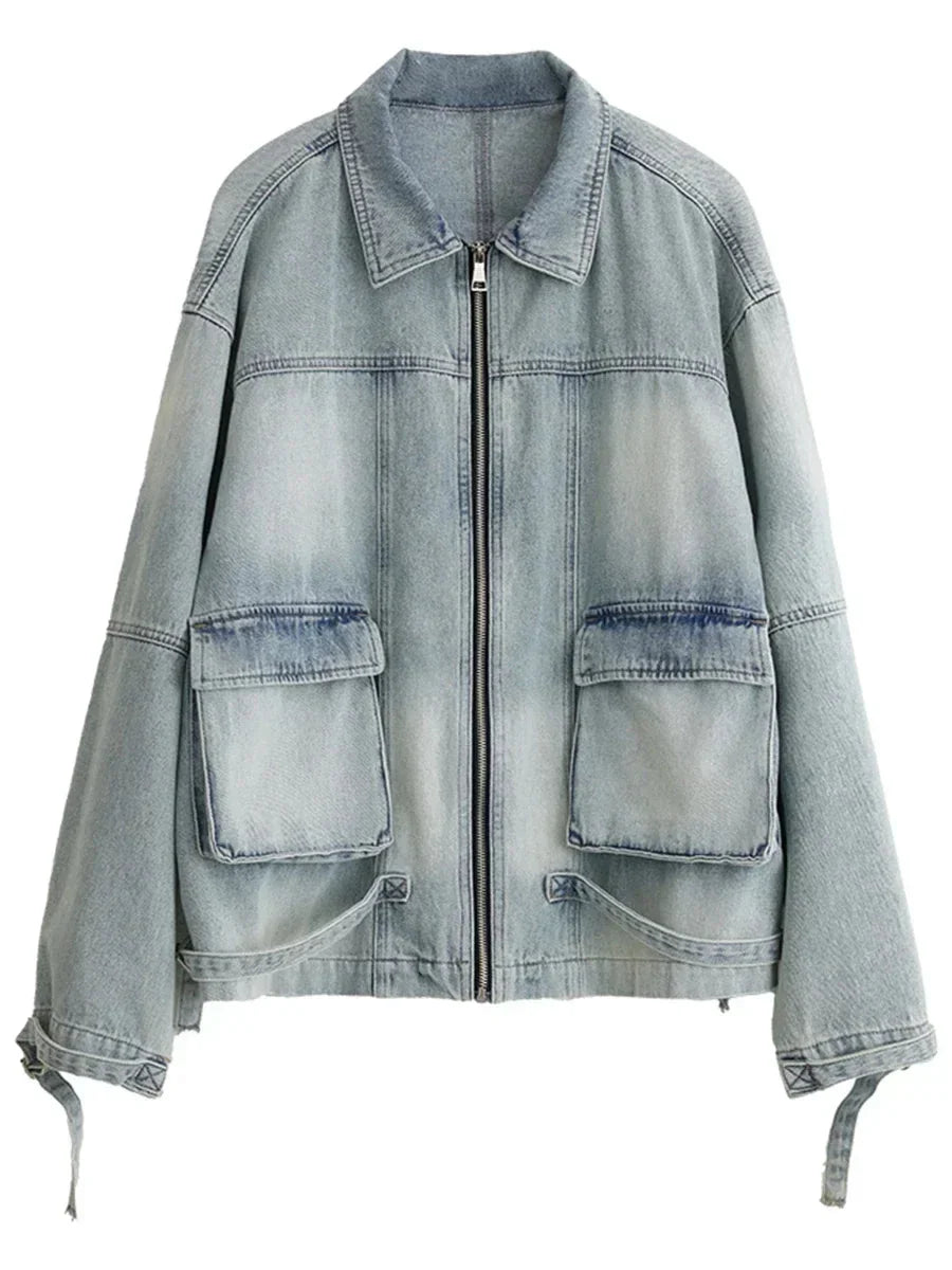 Loose Casual Blue Denim Jacket Spring Autumn Outerwear