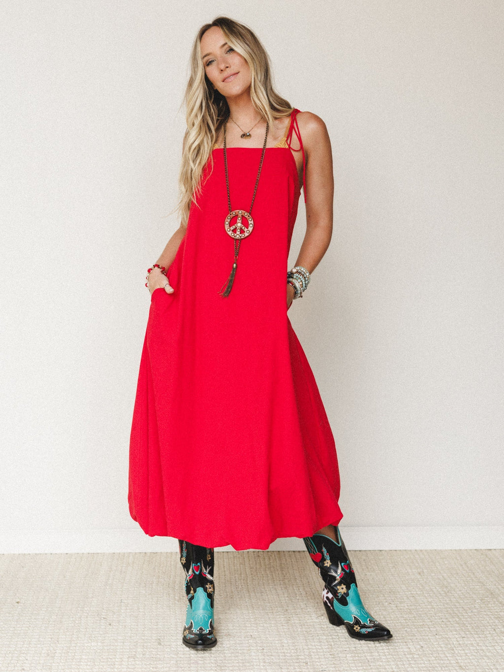 Now and Then Maxi Bubble Dress - Red