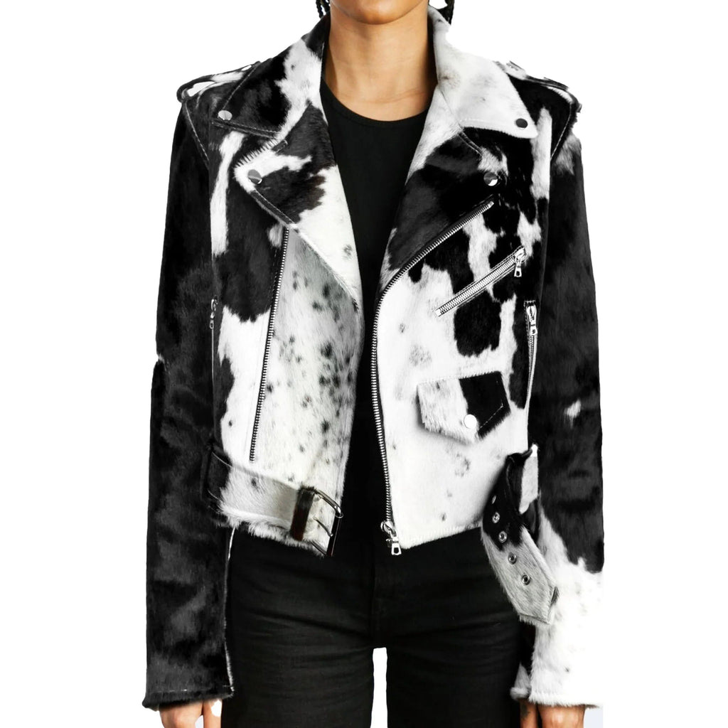 Women's Cow Hide Jacket. Genuine Leather Outerwear. Stylish & Warm Winter Fashion. Perfect Gift for Her