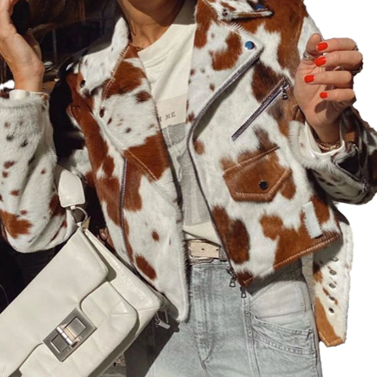 Women's Cow Hide Jacket. Genuine Leather Outerwear. Stylish & Warm Winter Fashion. Perfect Gift for Her