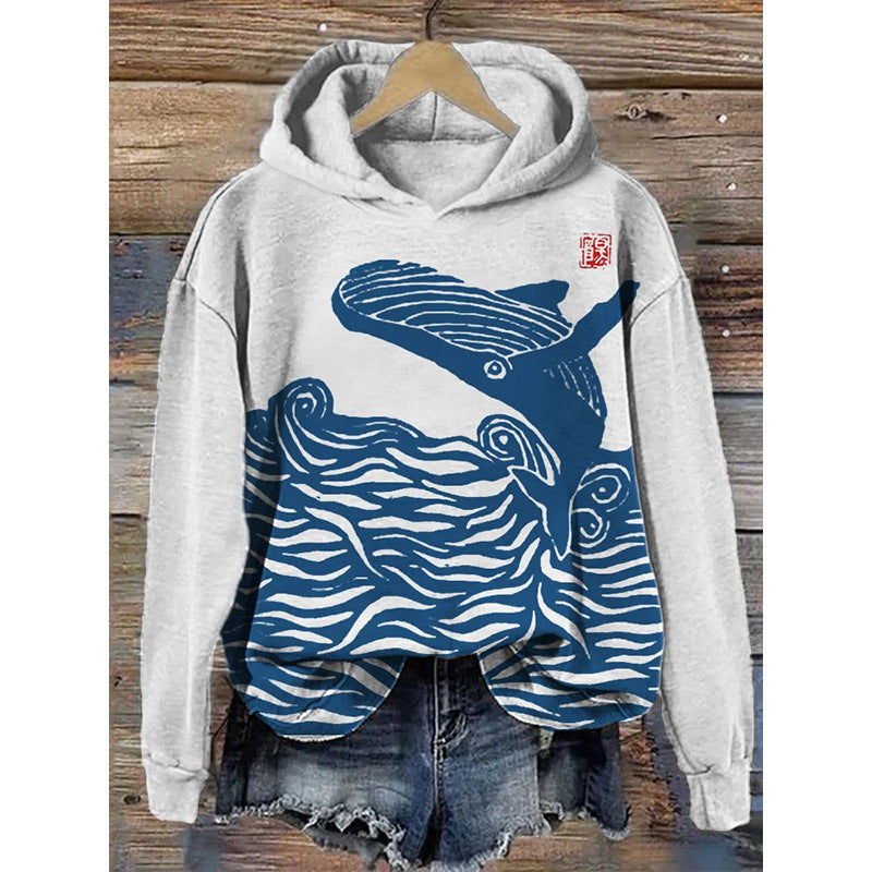 Women's Printed Hooded Long Sleeve Pullover Sweatshirt