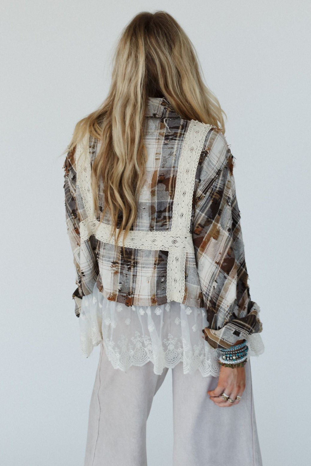 Clementine Plaid Contrast Top - Mocha