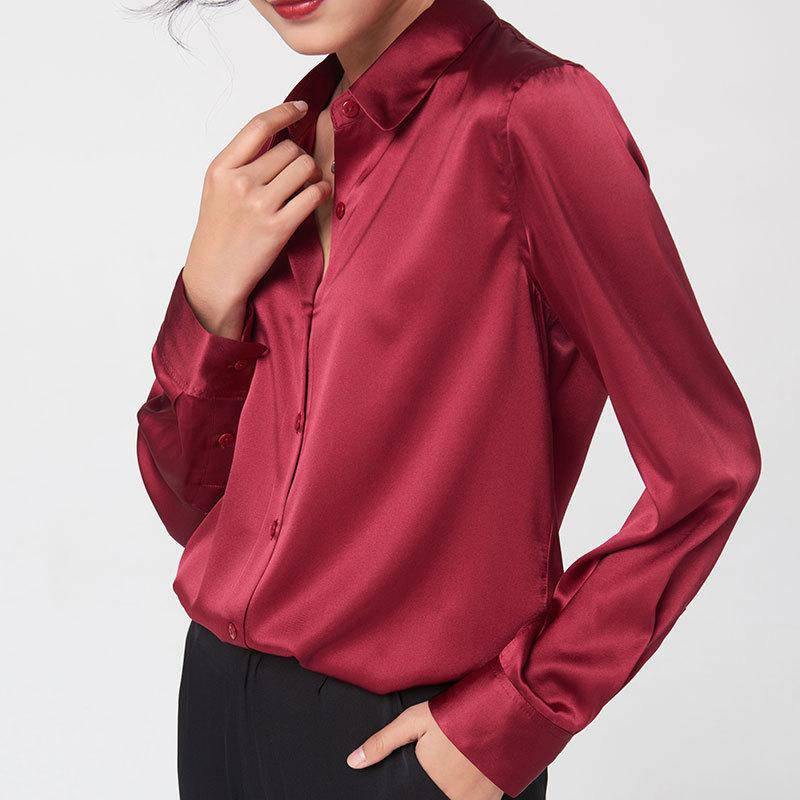 Women's Long Sleeve Silk Button-Down Blouse